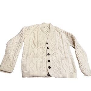 Vintage Men's Cable Knit Heavy Wool Cardigan Sweater Size M? Camel/Tan Button Up